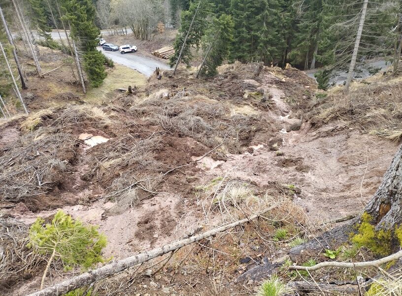 Un dettaglio della frana sulla strada per castel Valdajer a Ligosullo