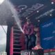 Un momento dei festeggiamenti al termine della tappa - Il Giro d'Italia, una vetrina europea per il Friuli-Venezia Giulia