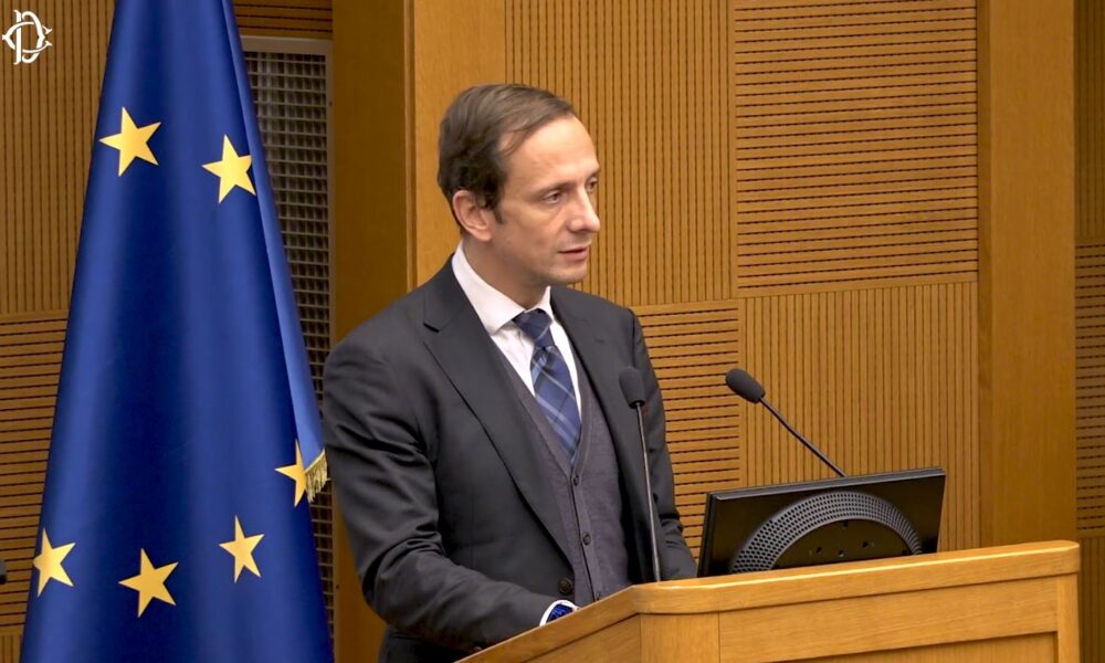 Il governatore Massimiliano Fedriga nell'Aula dei Gruppi parlamentari della Camera dei deputati