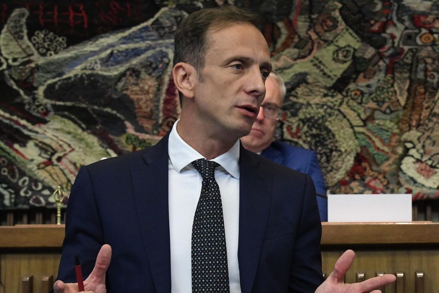 Il governatore del Friuli Venezia Giulia Massimiliano Fedriga durante i lavori d'Aula