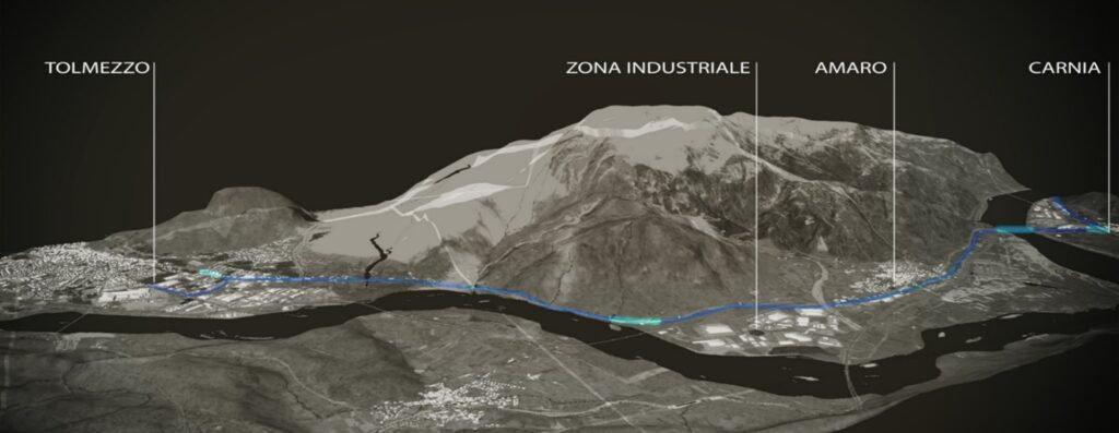Un rendering del tracciato del secondo lotto della ciclovia da Tolmezzo ad Amaro verso la FVG8 dell'Alpe Adria