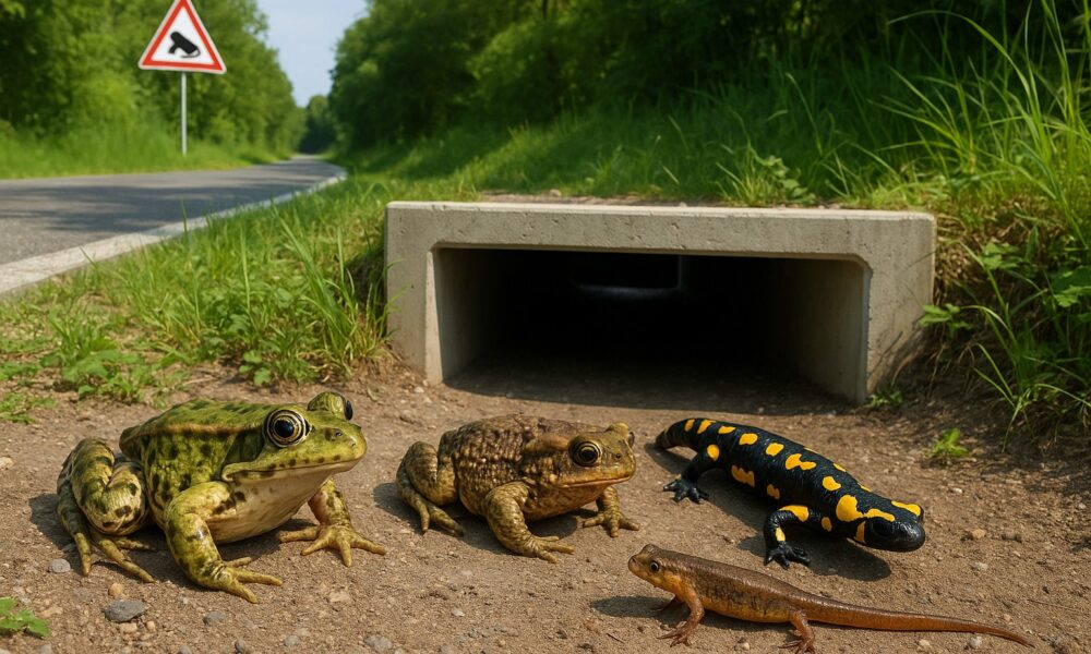 Anfibi all'ingresso di un sottopasso per salvaguardare la biodiversità