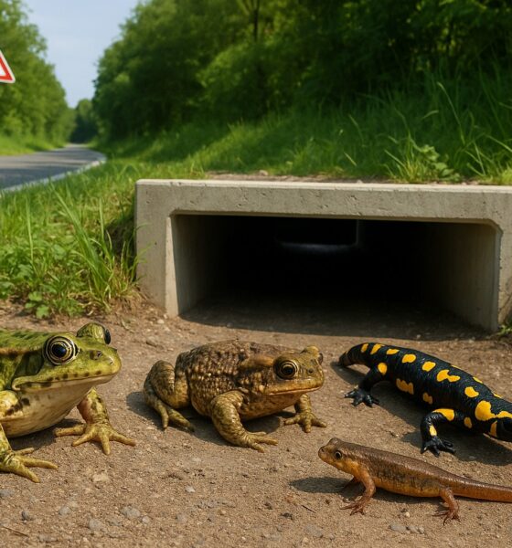Anfibi all'ingresso di un sottopasso per salvaguardare la biodiversità
