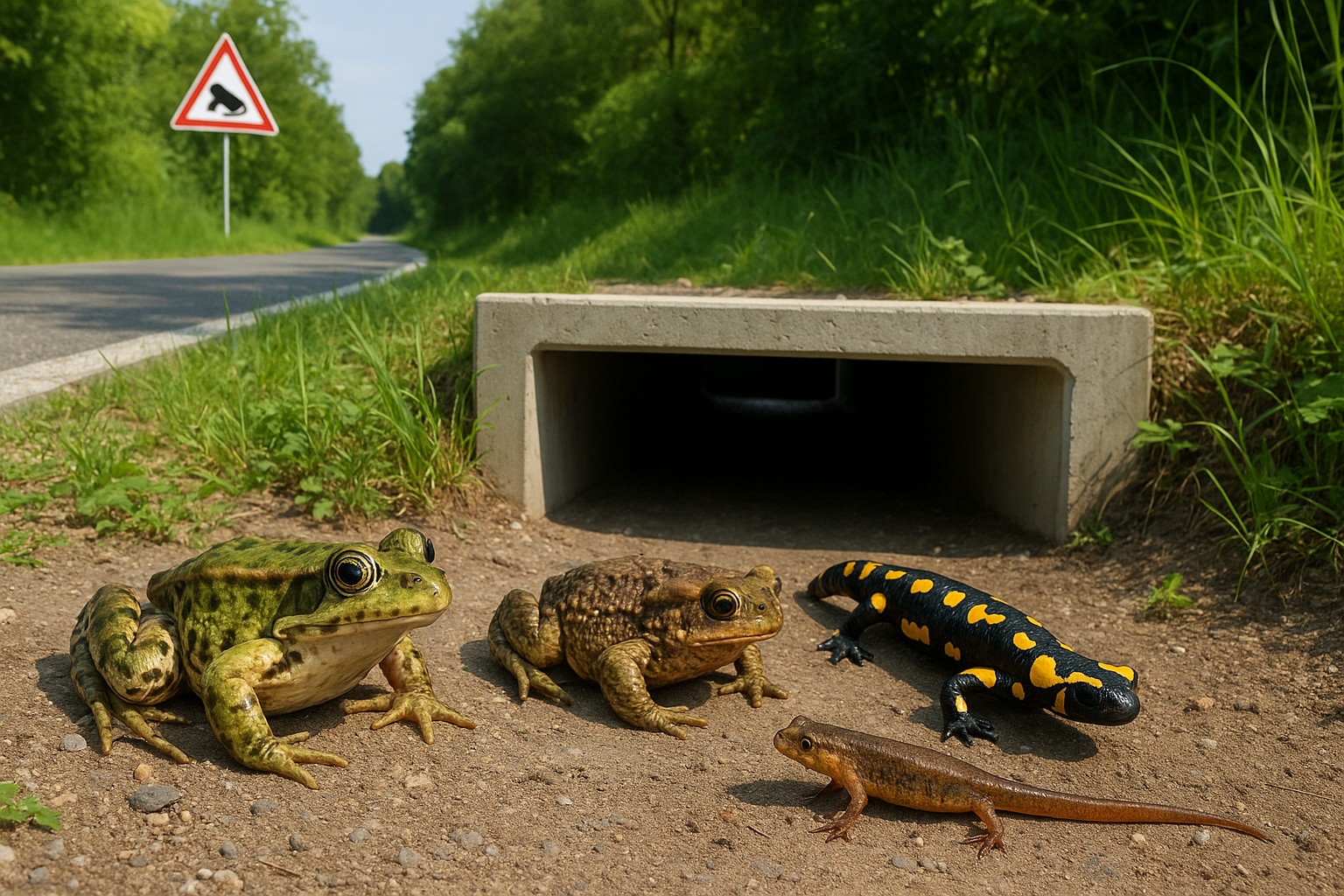 Anfibi all'ingresso di un sottopasso per salvaguardare la biodiversità