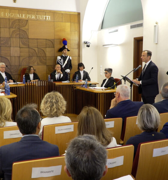 Il governatore del Friuli Venezia Giulia Massimiliano Fedriga durante l'intervento