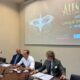 Un momento della conferenza stampa con Massimiliano Fedriga, il sindaco di Trieste Roberto Dipiazza e il presidente del Teatro Stabile Francesco Granbassi