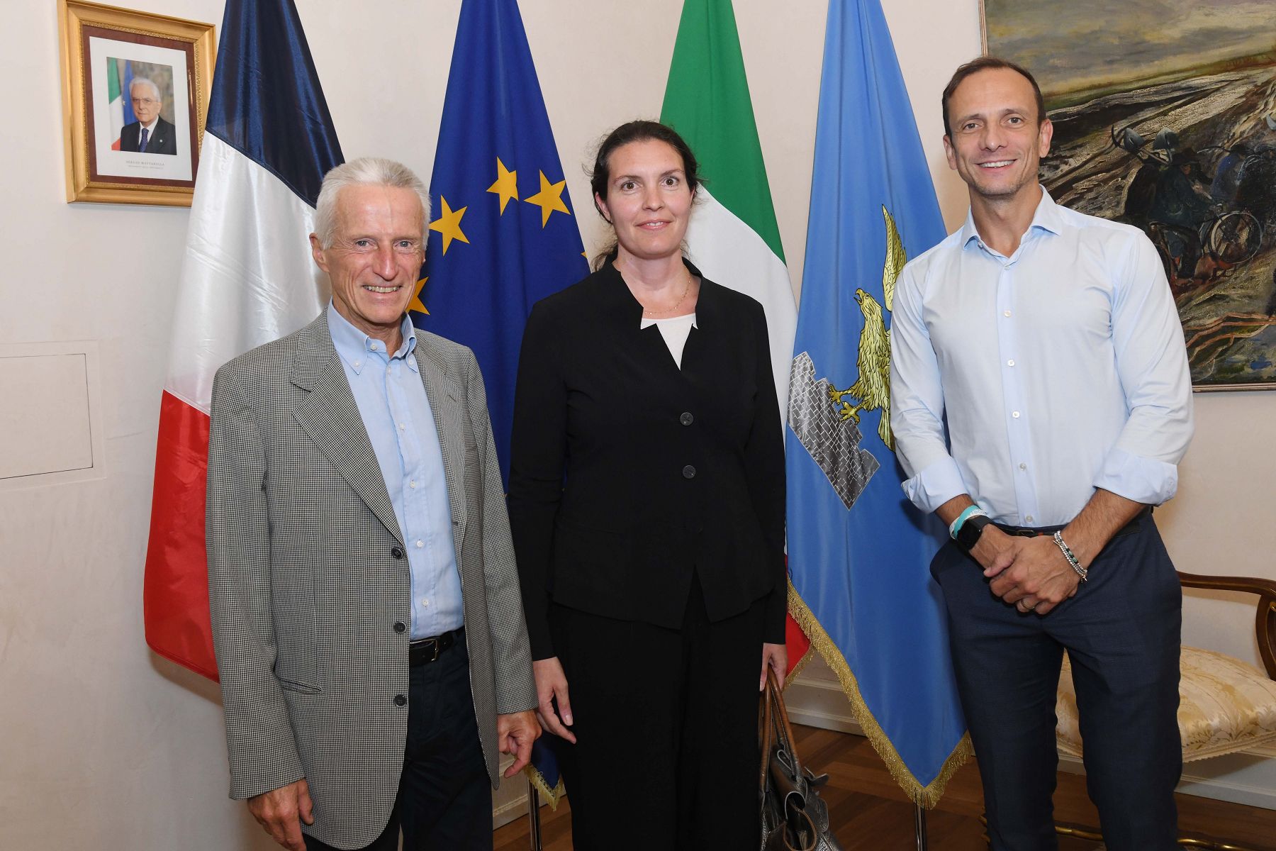 Il governatore Massimiliano Fedriga con Agnese Ghersi e Riccardo Illy