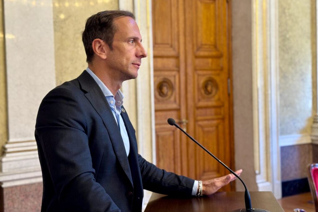 Il saluto del governatore Massimiliano Fedriga nel corso dell’evento "Innovare il Servizio sanitario nazionale - Tra ecosistema dei dati digitali e fascicolo sanitario elettronico"