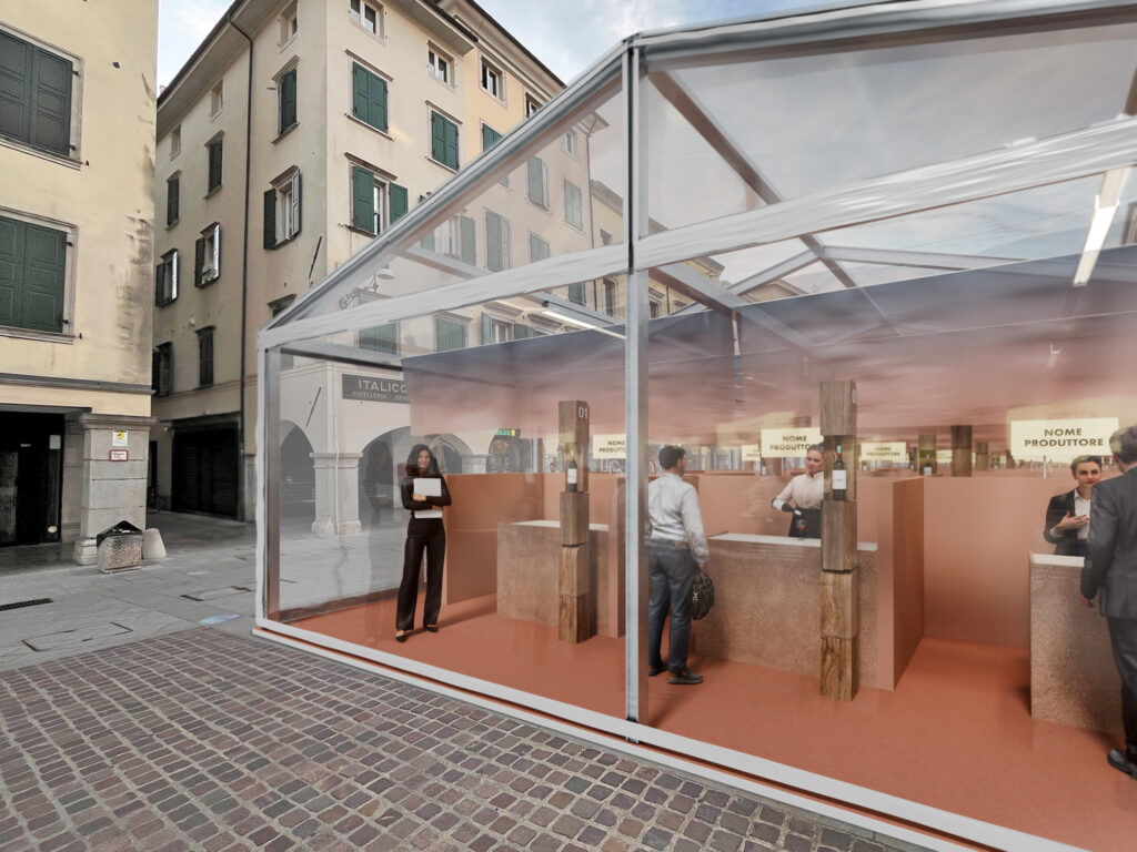 Un rendering dello spazio allestito in via Mercatovecchio a Udine per Ein prosit