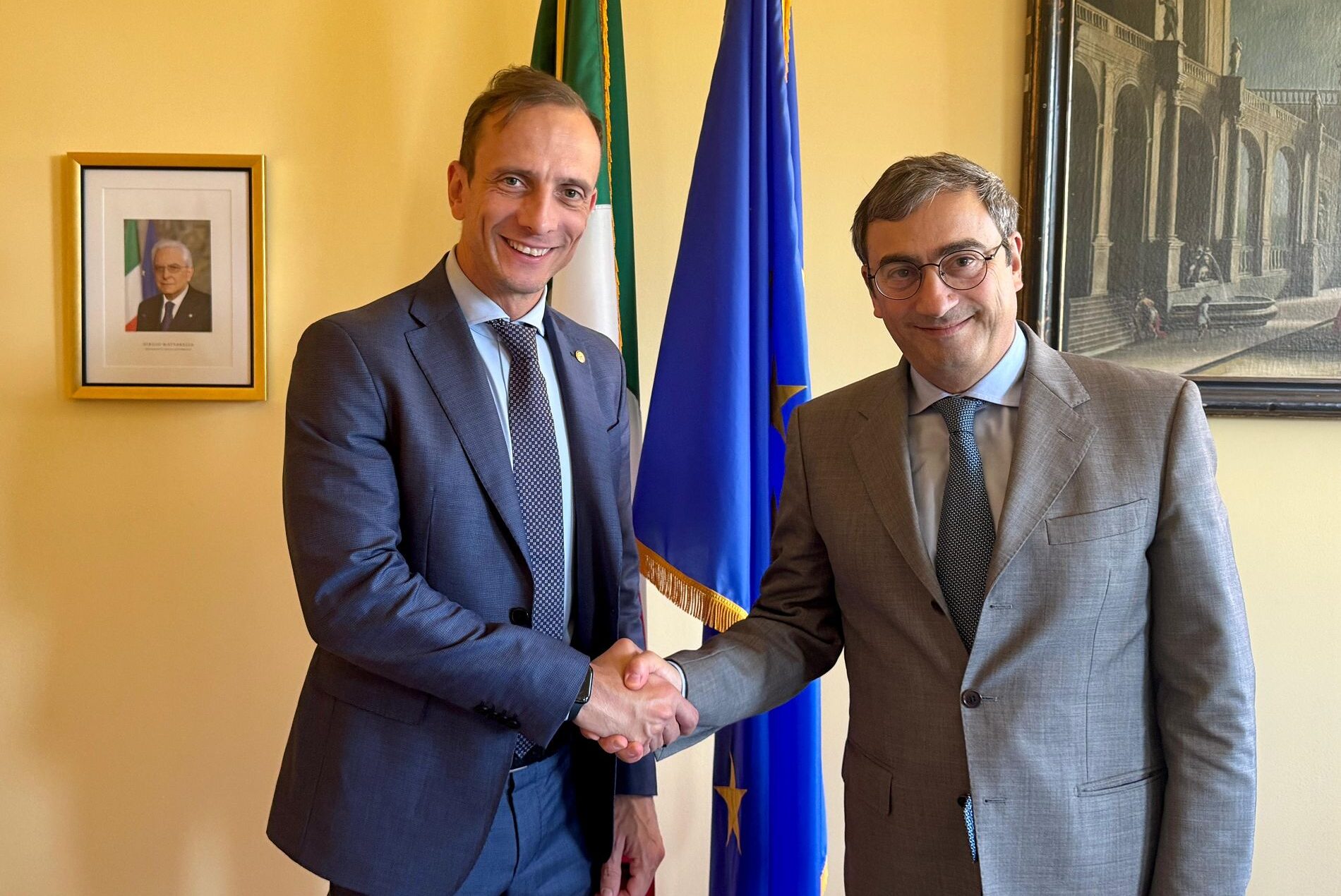 Il governatore Massimiliano Fedriga con l'ambasciatore d'Italia a Washington Marco Peronaci