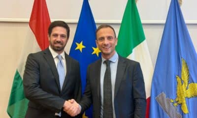 Il governatore del Friuli-Venezia Giulia Massimiliano Fedriga insieme al viceministro ungherese degli Affari esteri Levente Magyar
