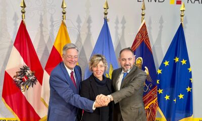 L'assessore Barbara Zilli, il presidente del Land Carinzia Peter Kaiser e il direttore della Cooperazione internazionale della Regione Veneto Luigi Zanin