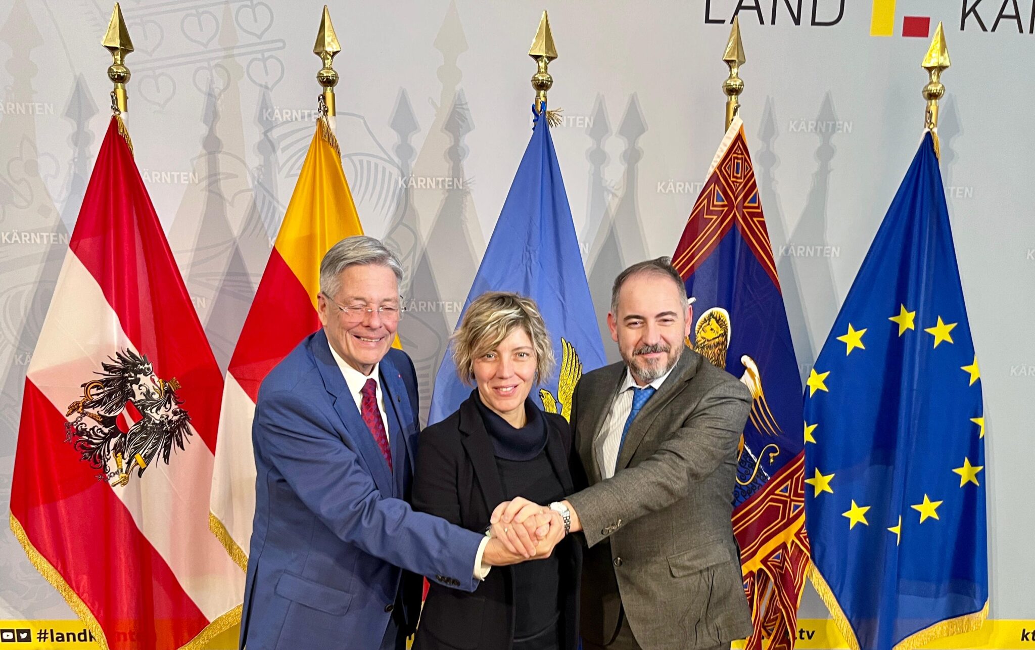 L'assessore Barbara Zilli, il presidente del Land Carinzia Peter Kaiser e il direttore della Cooperazione internazionale della Regione Veneto Luigi Zanin