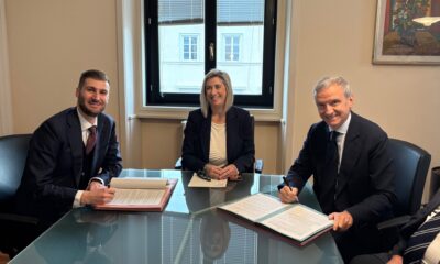 L'assessore regionale a Infrastrutture e territorio Cristina Amirante con il presidente di Autostrade Alto Adriatico Marco Monaco e il presidente FVG Strade Simone Bortolotti