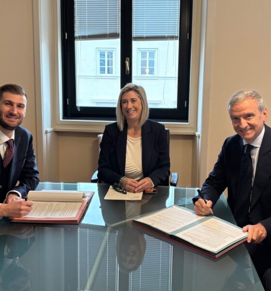 L'assessore regionale a Infrastrutture e territorio Cristina Amirante con il presidente di Autostrade Alto Adriatico Marco Monaco e il presidente FVG Strade Simone Bortolotti