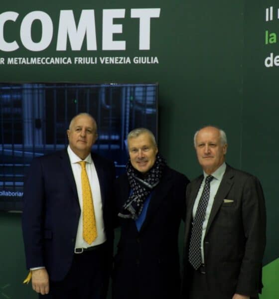 L'assessore regionale Sergio Emidio Bini (al centro) con il presidente della Fiera di Pordenone Renato Pujatti e il presidente del distretto Comet Sergio Barel (a sinistra) - SamuExpo 2026