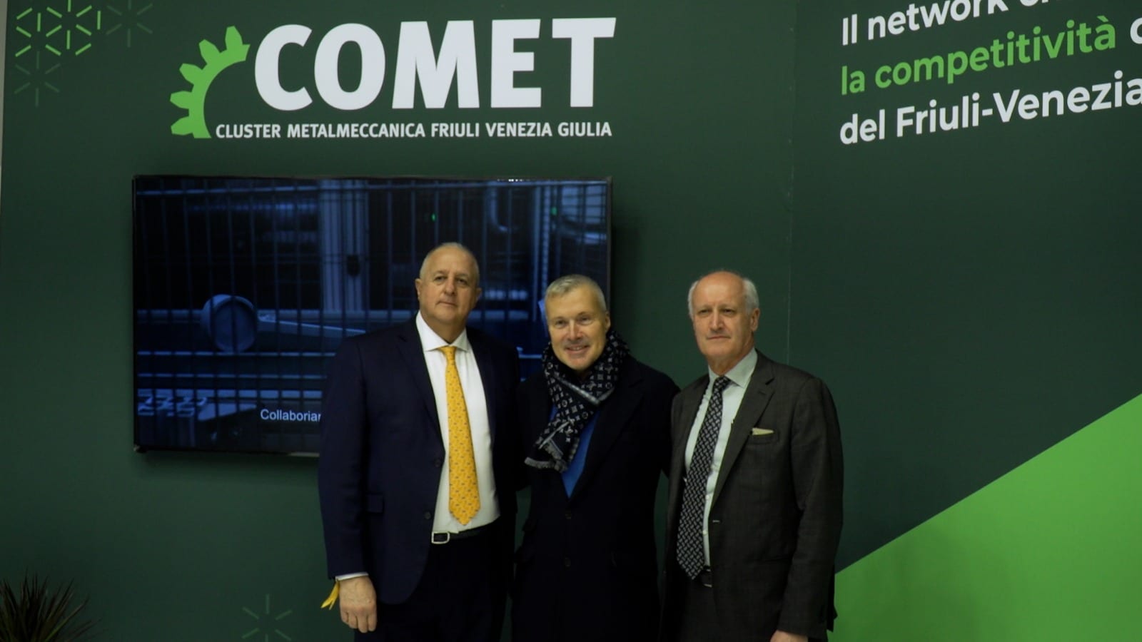 L'assessore regionale Sergio Emidio Bini (al centro) con il presidente della Fiera di Pordenone Renato Pujatti e il presidente del distretto Comet Sergio Barel (a sinistra) - SamuExpo 2026