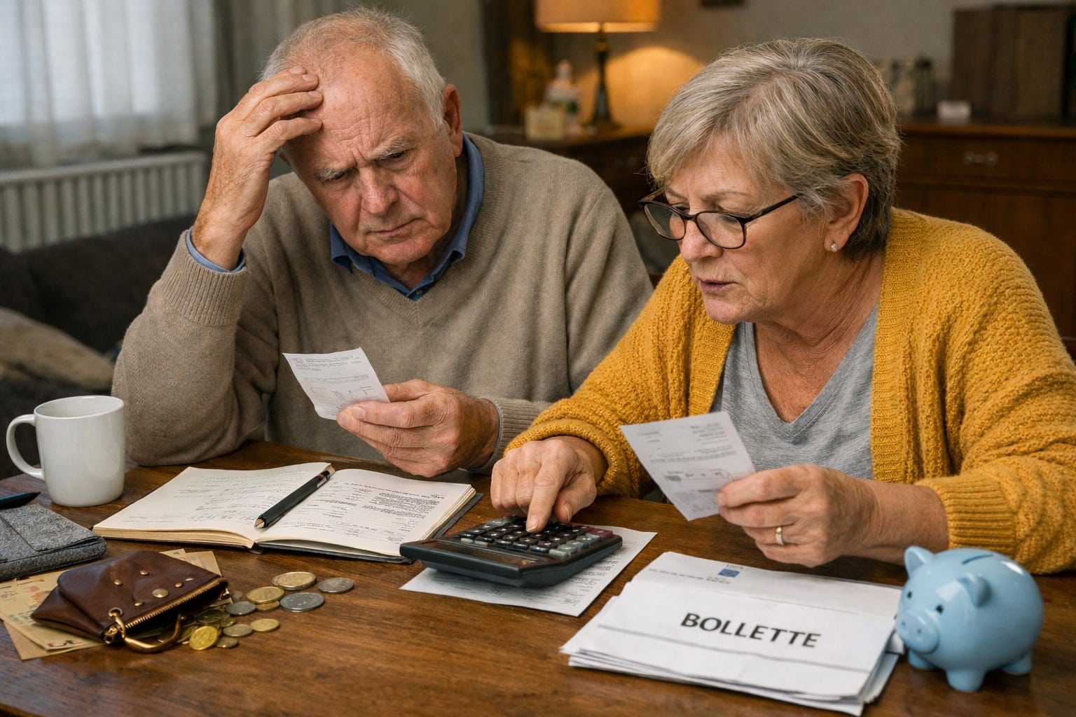 Coppia di pensionati che fa i conti
