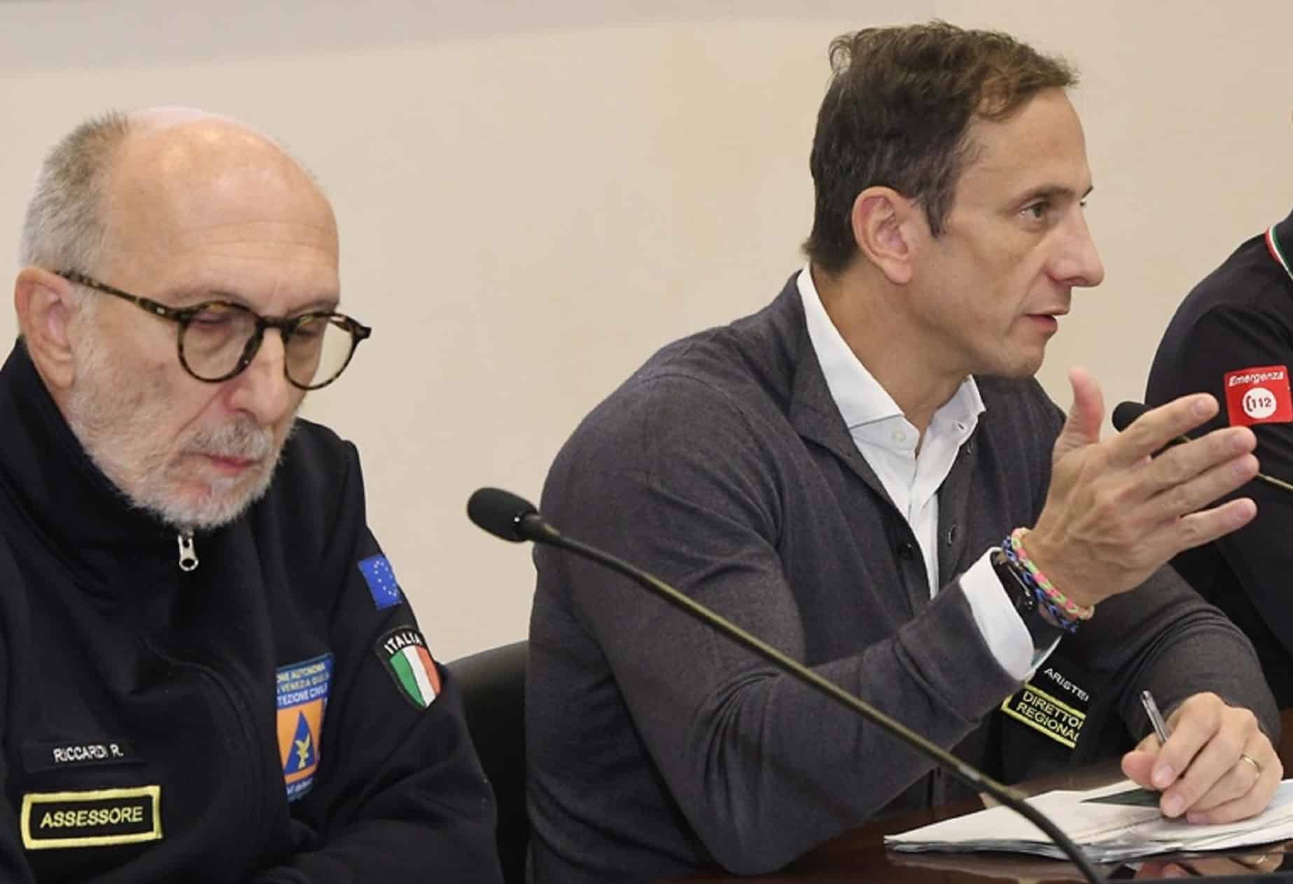 Il governatore della Regione Massimiliano Fedriga e l'assessore regionale alla Protezione civile Riccardo Riccardi - Protezione civile
