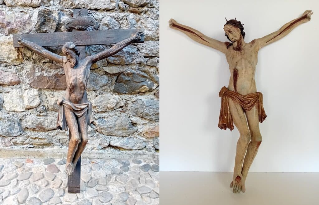 Il crocifisso prima e dopo il restauro