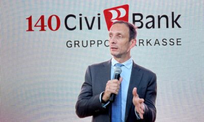 Il governatore del Friuli Venezia Giulia, Massimiliano Fedriga, alla celebrazione per i 140 anni di CiviBank