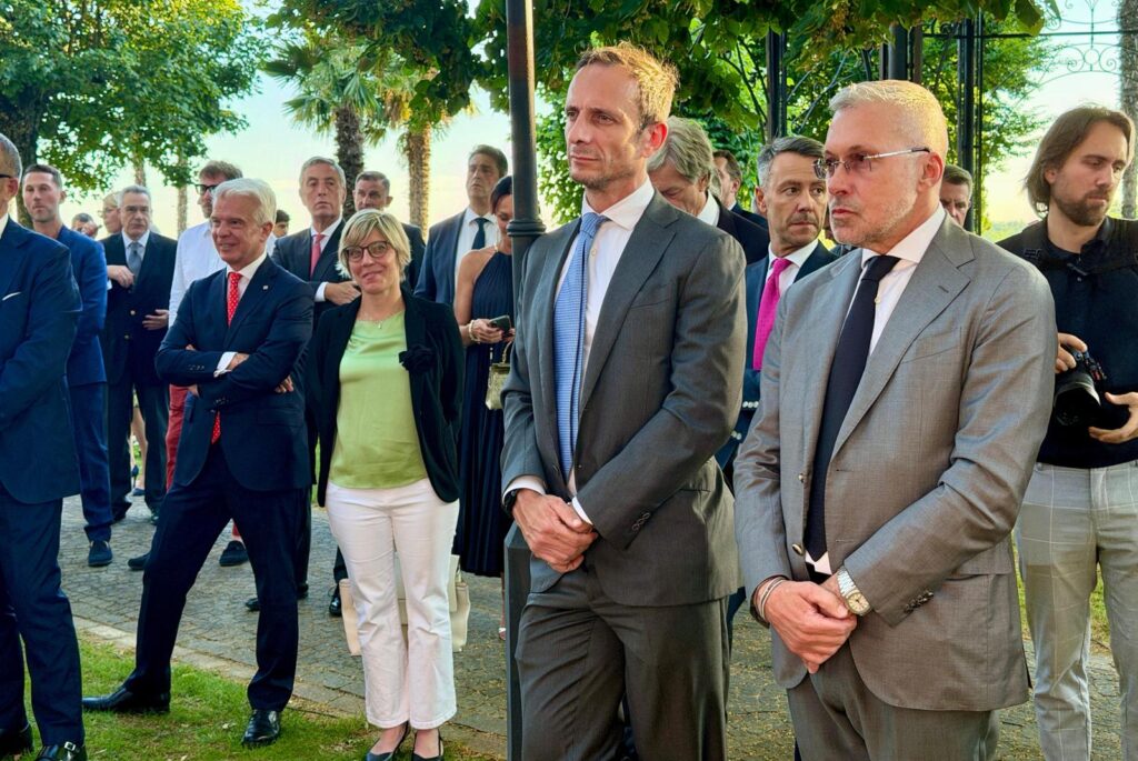 Il governatore Massimiliano Fedriga, e gli assessori Sergio Emidio Bini e Barbara Zilli alla celebrazione per i 140 anni di CiviBank