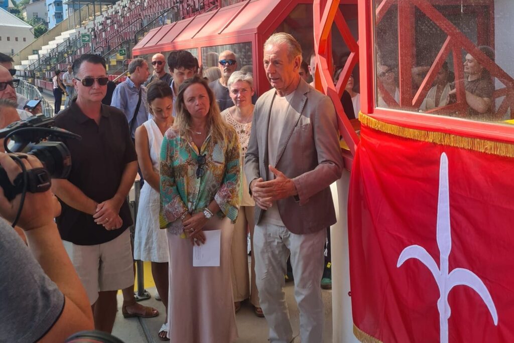 L'intervento dell'assessore Fabio Scoccimarro durante l'iniziativa svoltasi allo stadio Rocco