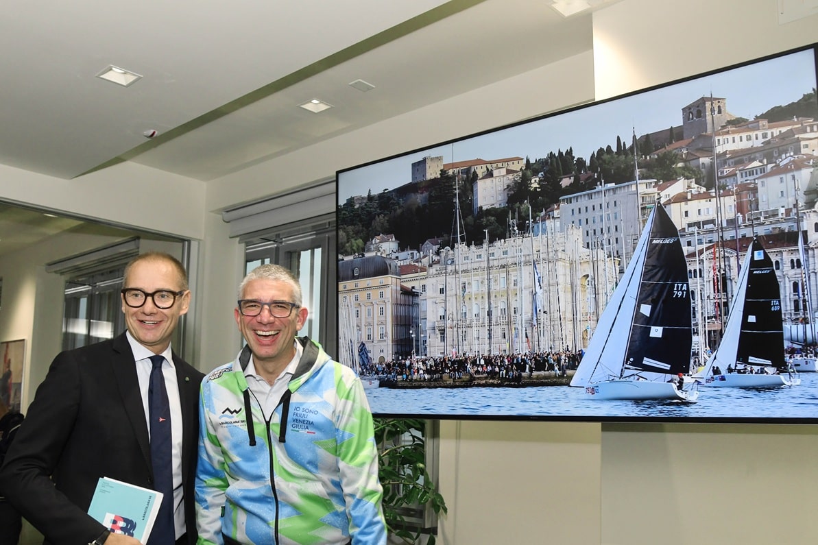 L'assessore Roberti con il presidente della Società velica Barcola e Grignano Mitja Gialuz alla presentazione di Barcolana 58
