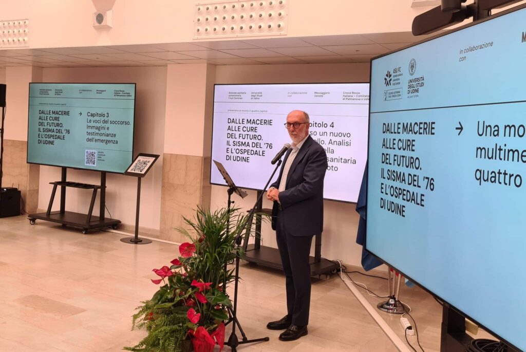 L'assessore Riccardi interviene all'inaugurazione della mostre multimediale sul ruolo dell'ospedale di Udine durante il terremoto del 1976