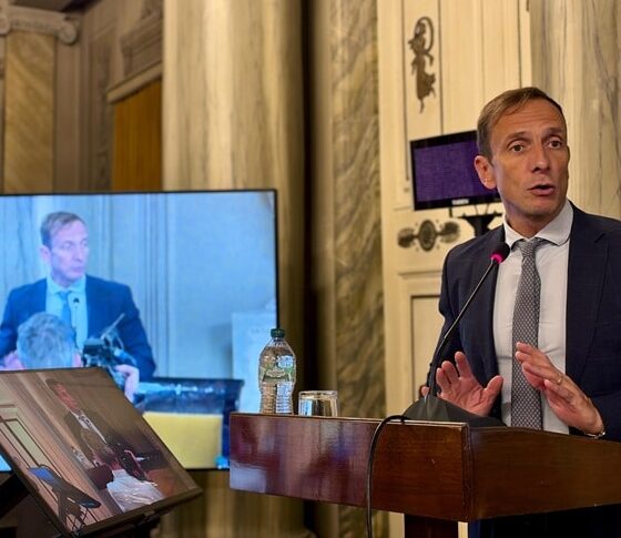 Il governatore Fedriga durante il suo intervento al Festival del cambiamento 2026 a Trieste