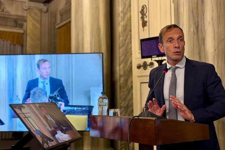Il governatore Fedriga durante il suo intervento al Festival del cambiamento 2026 a Trieste