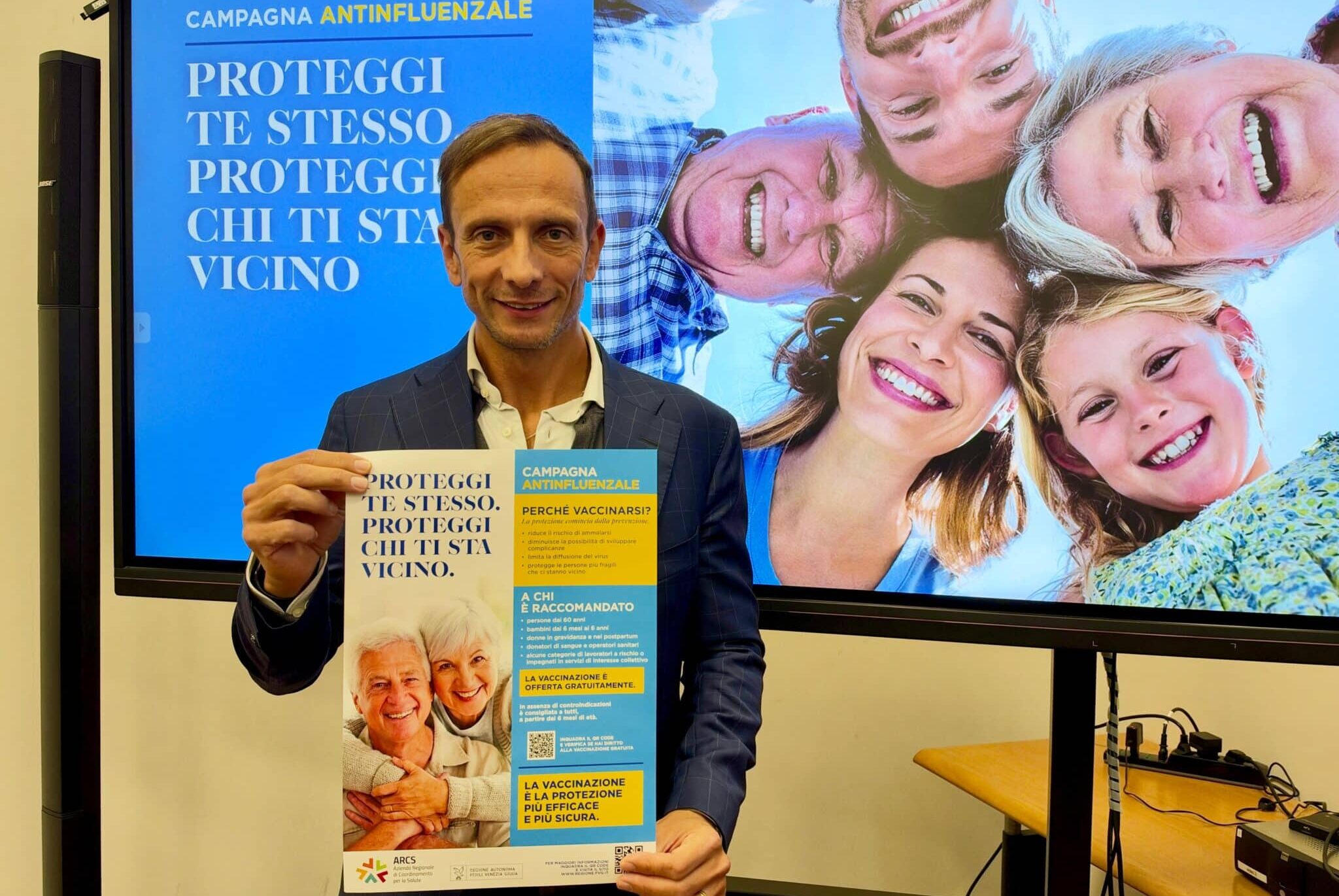 Il governatore Massimiliano Fedriga alla presentazione della campagna vaccinale antinfluenzale 2026/27