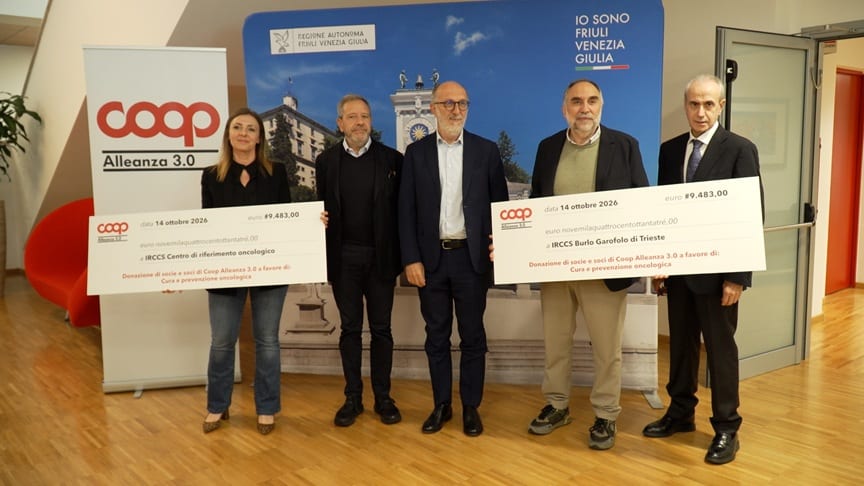 L'assessore Riccardi con i rappresentanti di Coop Alleanza, Burlo Garofolo e Cro di Aviano