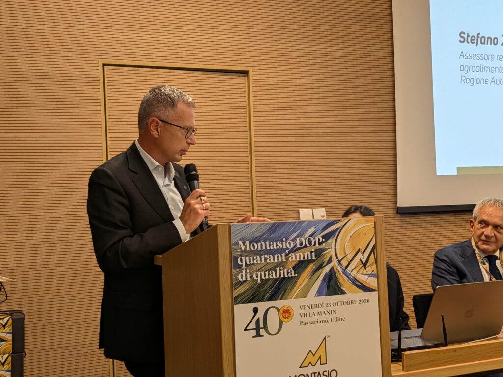 L'assessore regionale Stefano Zannier durante il suo intervento al Primo Forum del Consorzio Montasio per i 40 anni del riconoscimento Dop