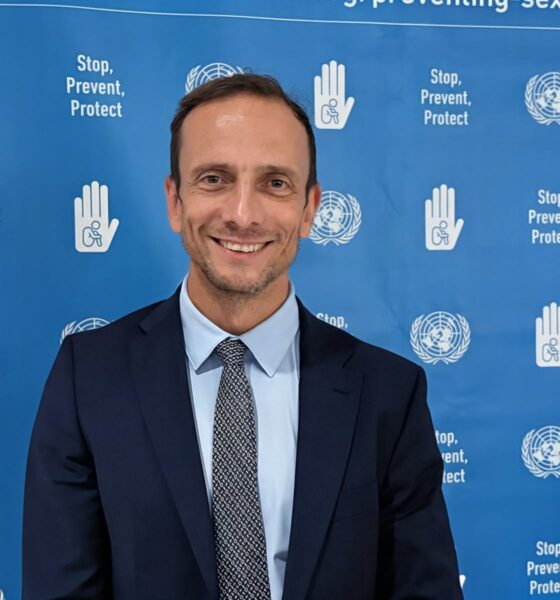 Il governatore del Friuli Venezia Giulia Massimiliano Fedriga nel Palazzo di Vetro delle Nazioni Unite a New York all'incontro dedicato all'ecosistema regionale della ricerca e dell'innovazione.