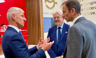 Da sinistra, Andrea Illy, il presidente della Camera di commercio Antonio Paoletti e il governatore Massimiliano Fedriga